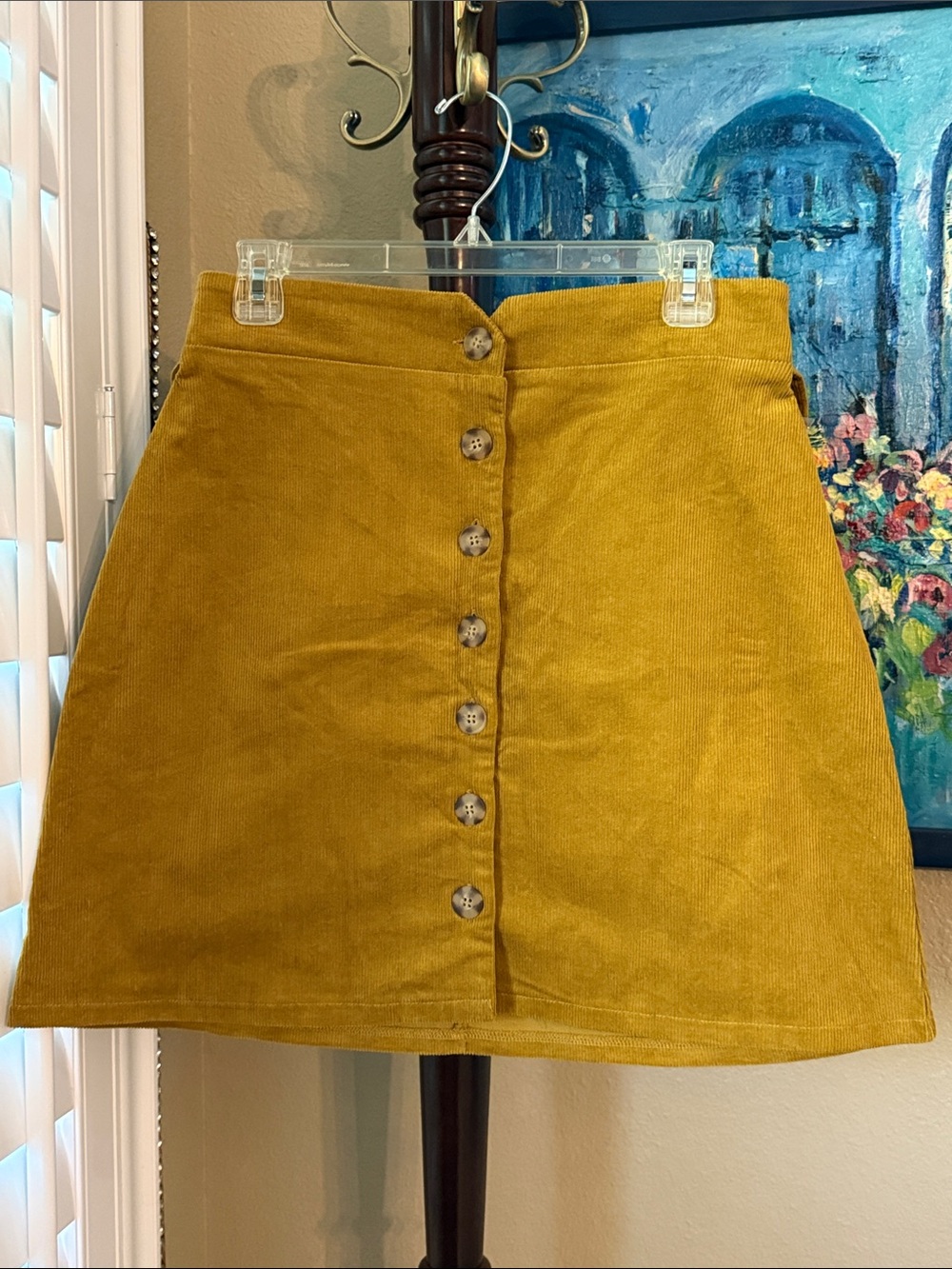 june & hudson Mustard Corduroy A-Line Button-Front Skirt with Tie - Picture 8 of 10